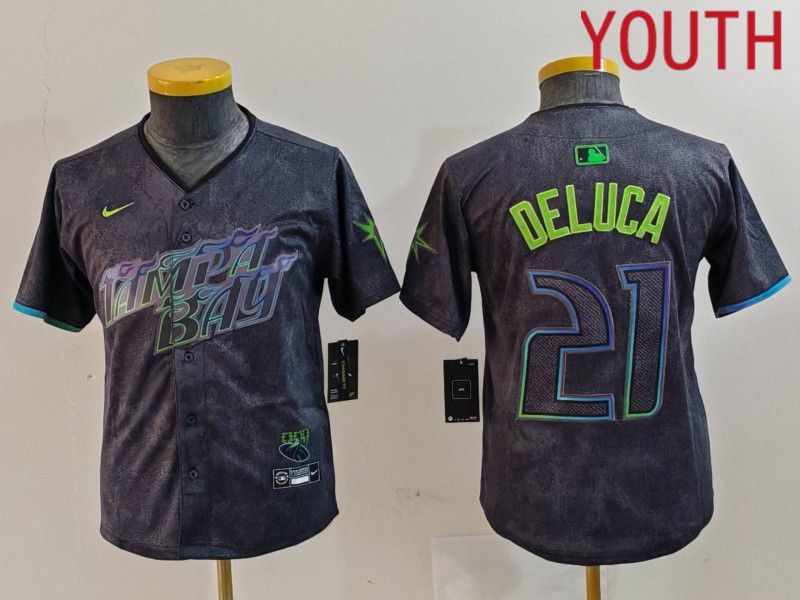 Youth Tampa Bay Rays #21 Deluca Black City Edition Nike 2024 MLB Jersey style 1